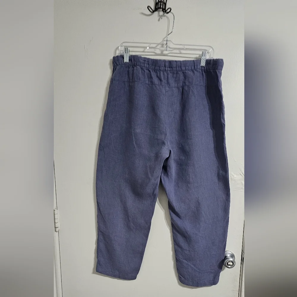Pure Jill Garment Dyed Linen Crop Pants Women Medium Blue Minimalist‎